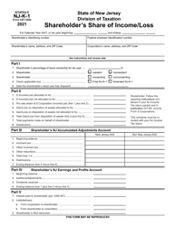 Document preview: Form CBT-100S Schedule NJ-K-1 Shareholder's Share of Income/Loss - New Jersey