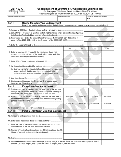 Form CBT-160-A 2021 Printable Pdf