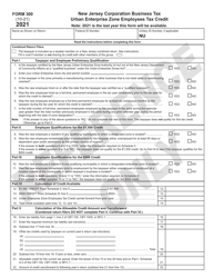 Form 300 Urban Enterprise Zone Employees Tax Credit - New Jersey