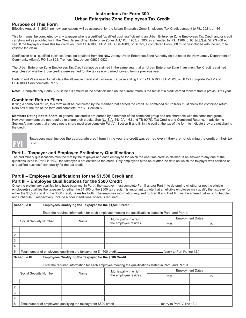 Form 300 Urban Enterprise Zone Employees Tax Credit - New Jersey, Page 3