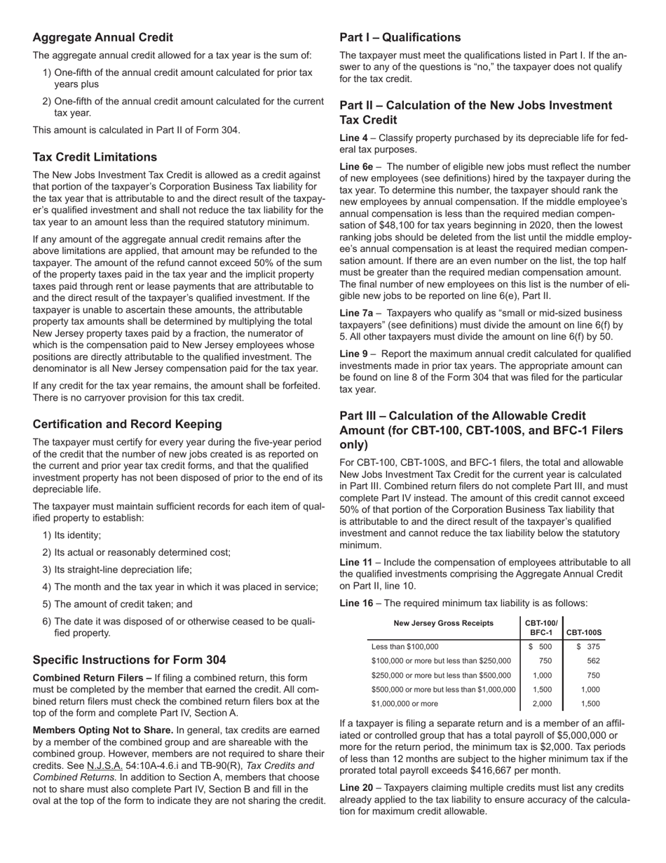 Form 304 New Jobs Investment Tax Credit - New Jersey, Page 6
