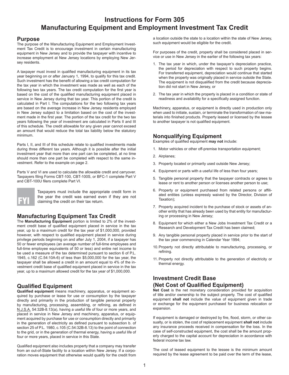 Form 305 Manufacturing Equipment and Employment Investment Tax Credit - New Jersey, Page 4