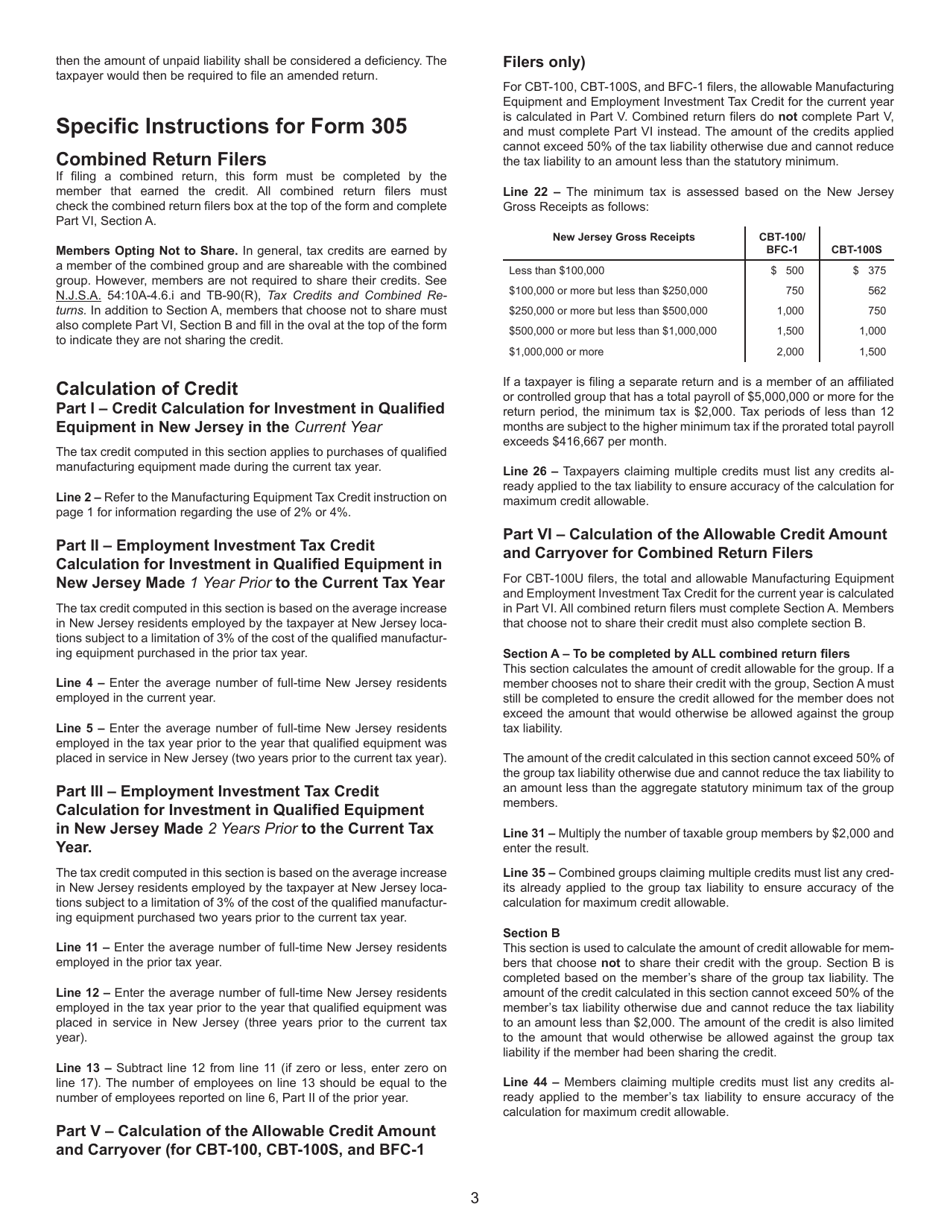 Form 305 Manufacturing Equipment and Employment Investment Tax Credit - New Jersey, Page 6