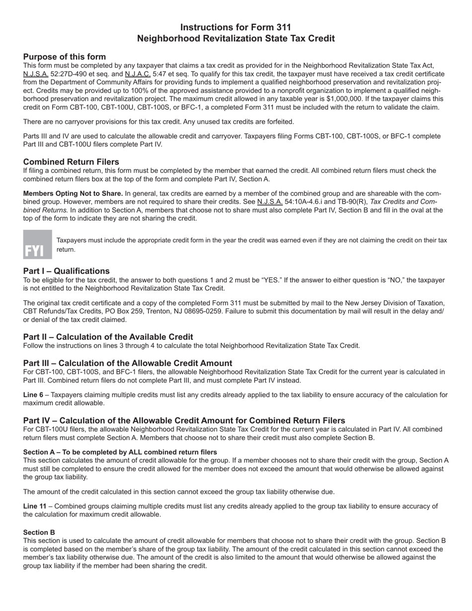 Form 311 Neighborhood Revitalization State Tax Credit - New Jersey, Page 3