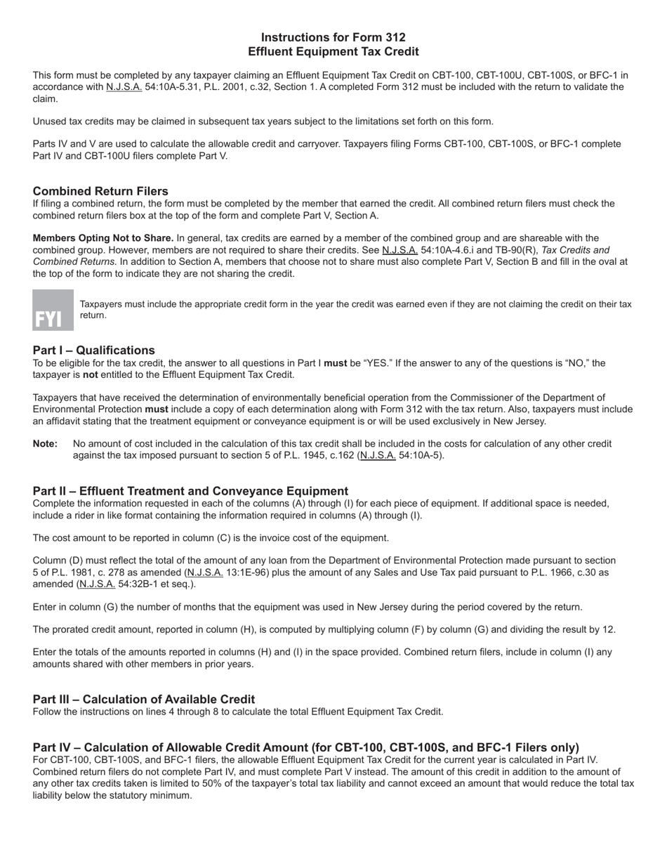 Form 312 Effluent Equipment Tax Credit - New Jersey, Page 3