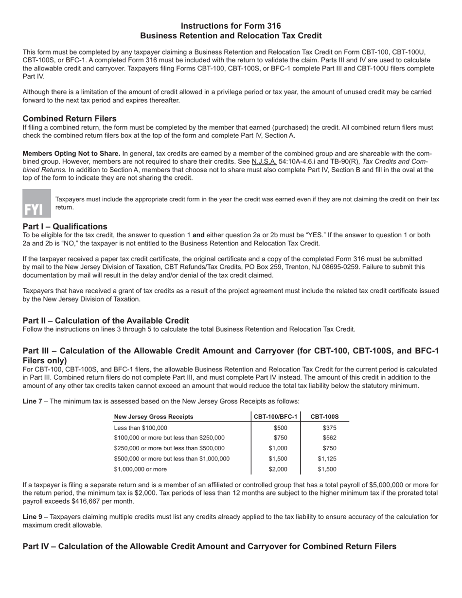 Form 316 Business Retention and Relocation Tax Credit - New Jersey, Page 3