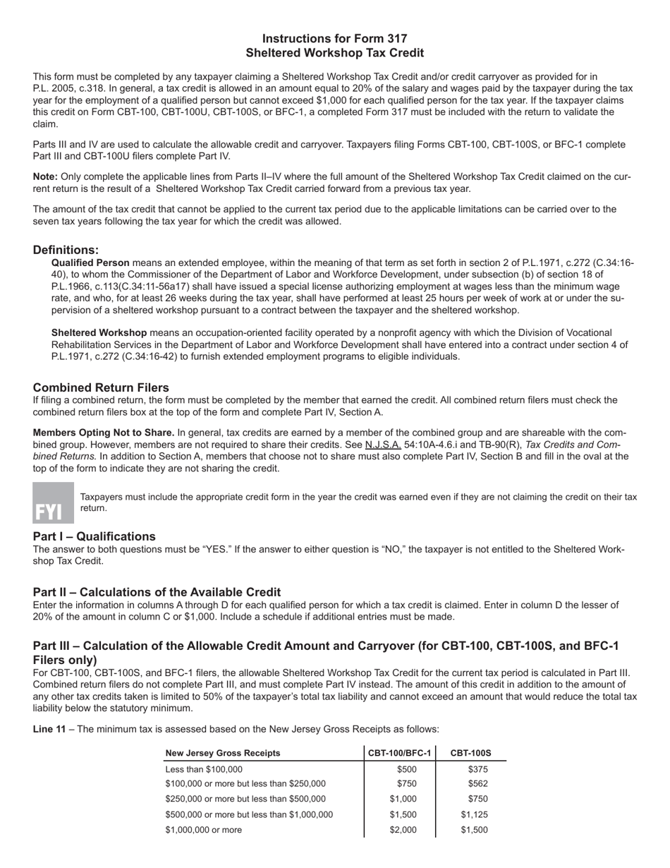 Form 317 Sheltered Workshop Tax Credit - New Jersey, Page 3
