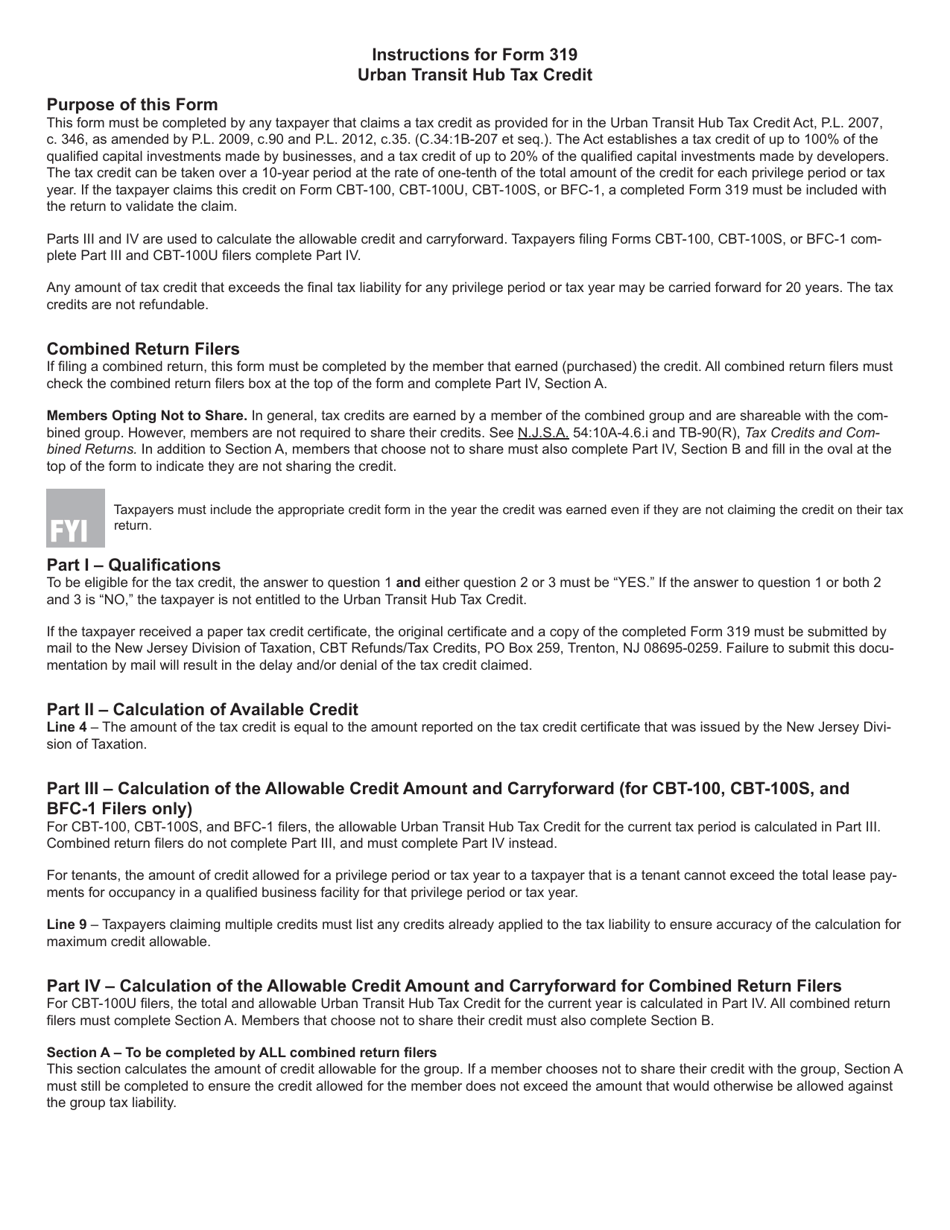 Form 319 Urban Transit Hub Tax Credit - New Jersey, Page 3
