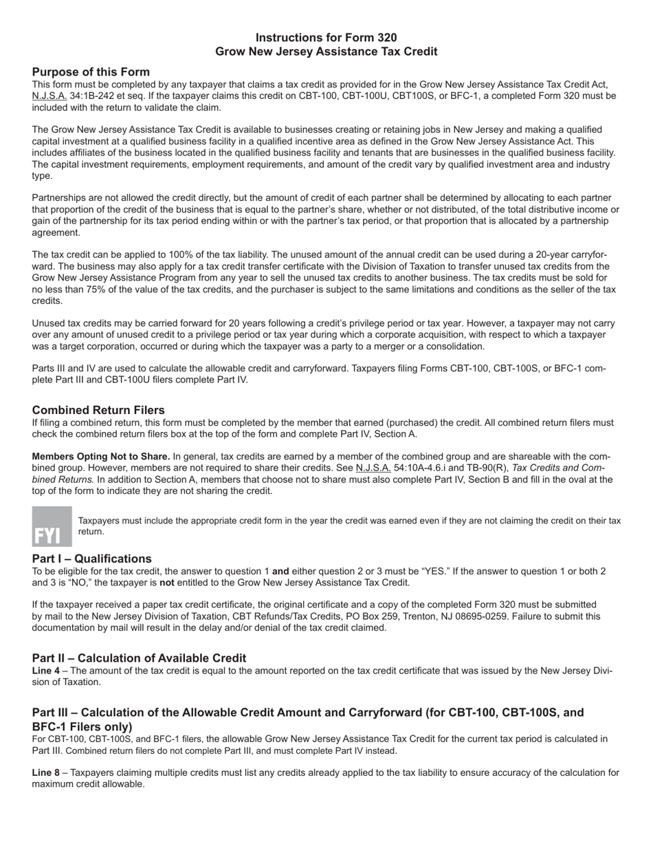 Form 320 Grow New Jersey Assistance Tax Credit - New Jersey, Page 3