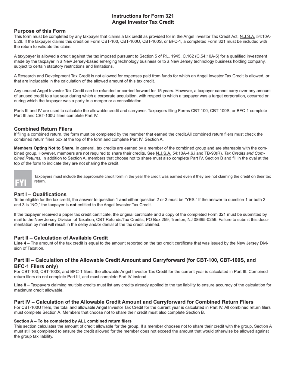 Form 321 Angel Investor Tax Credit - New Jersey, Page 3