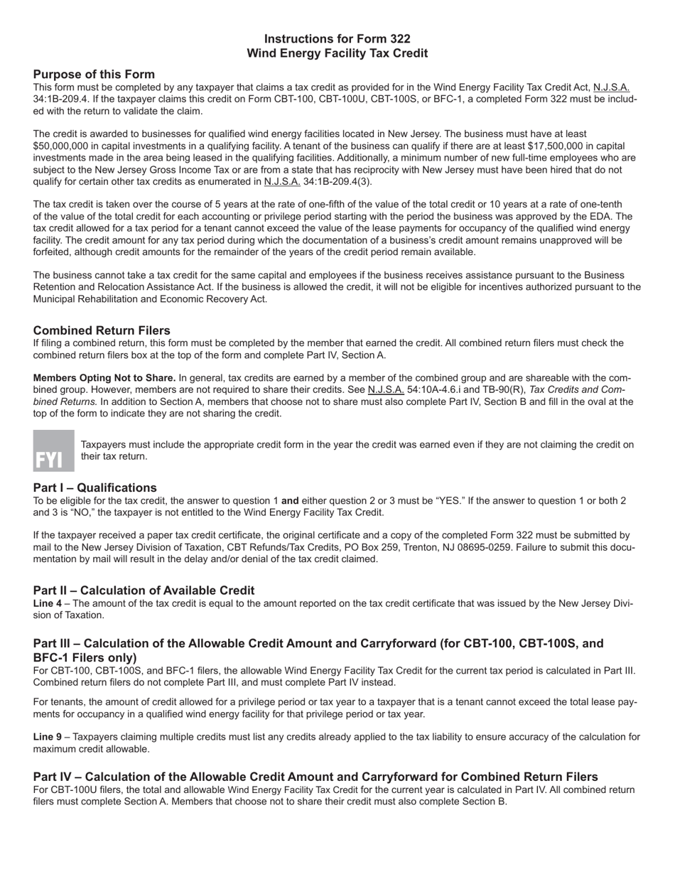 Form 322 Wind Energy Facility Tax Credit - New Jersey, Page 3