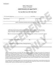 Document preview: Schedule I Certificate of Inactivity for Use With Form Cbt-100u Only - New Jersey