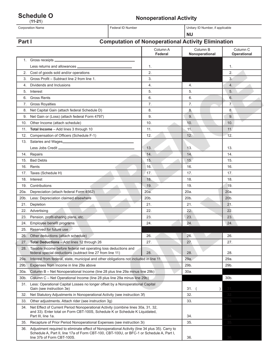 Schedule O Nonoperational Activity - New Jersey, Page 1