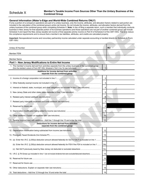 Form CBT-100U Schedule X  Printable Pdf