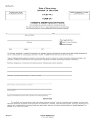 Form ST-7 Farmer&#039;s Exemption Certificate - New Jersey