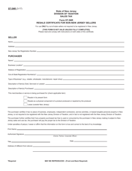 Form ST-3NR Resale Certificate for Non-new Jersey Sellers - New Jersey
