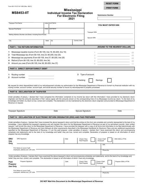 Form 80-115 (MS8453-IIT) 2021 Printable Pdf