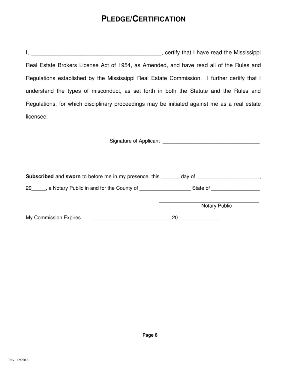 Mississippi Application for a Nonresident or Reciprocal Salesperson's