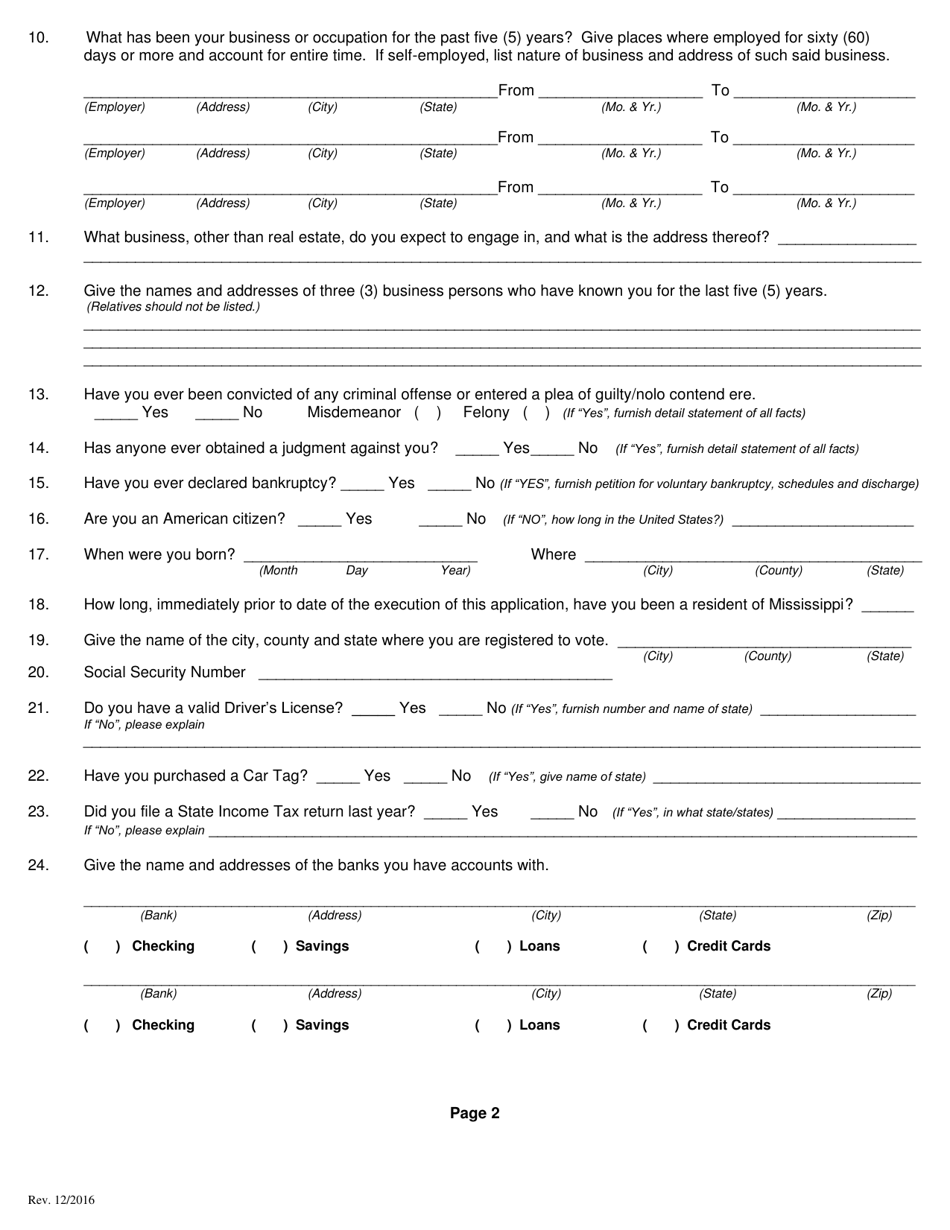 Mississippi Application For A Non Resident Or Reciprocal Salespersons License Fill Out Sign 6151