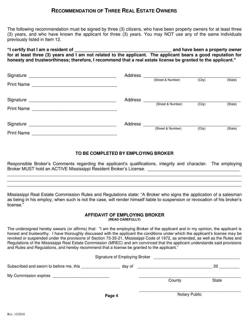Application for a Non-resident or Reciprocal Salespersons License - Mississippi, Page 6