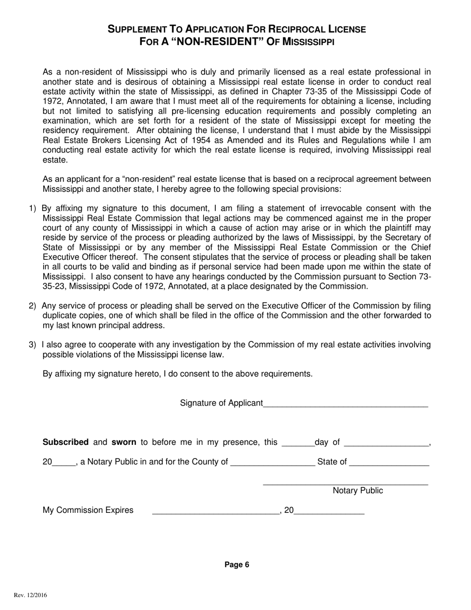 Application for a Non-resident or Reciprocal Salespersons License - Mississippi, Page 8