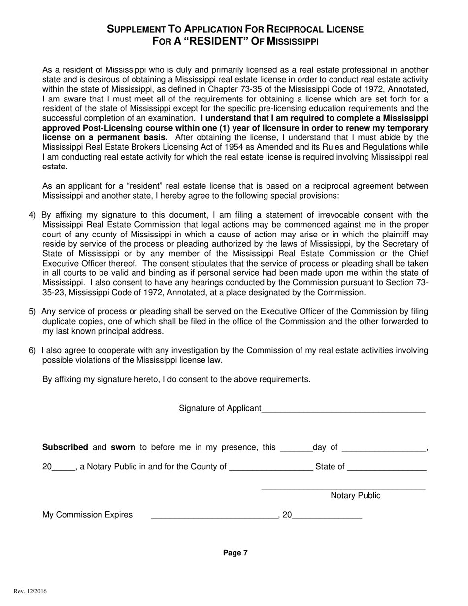 Application for a Non-resident or Reciprocal Salespersons License - Mississippi, Page 9