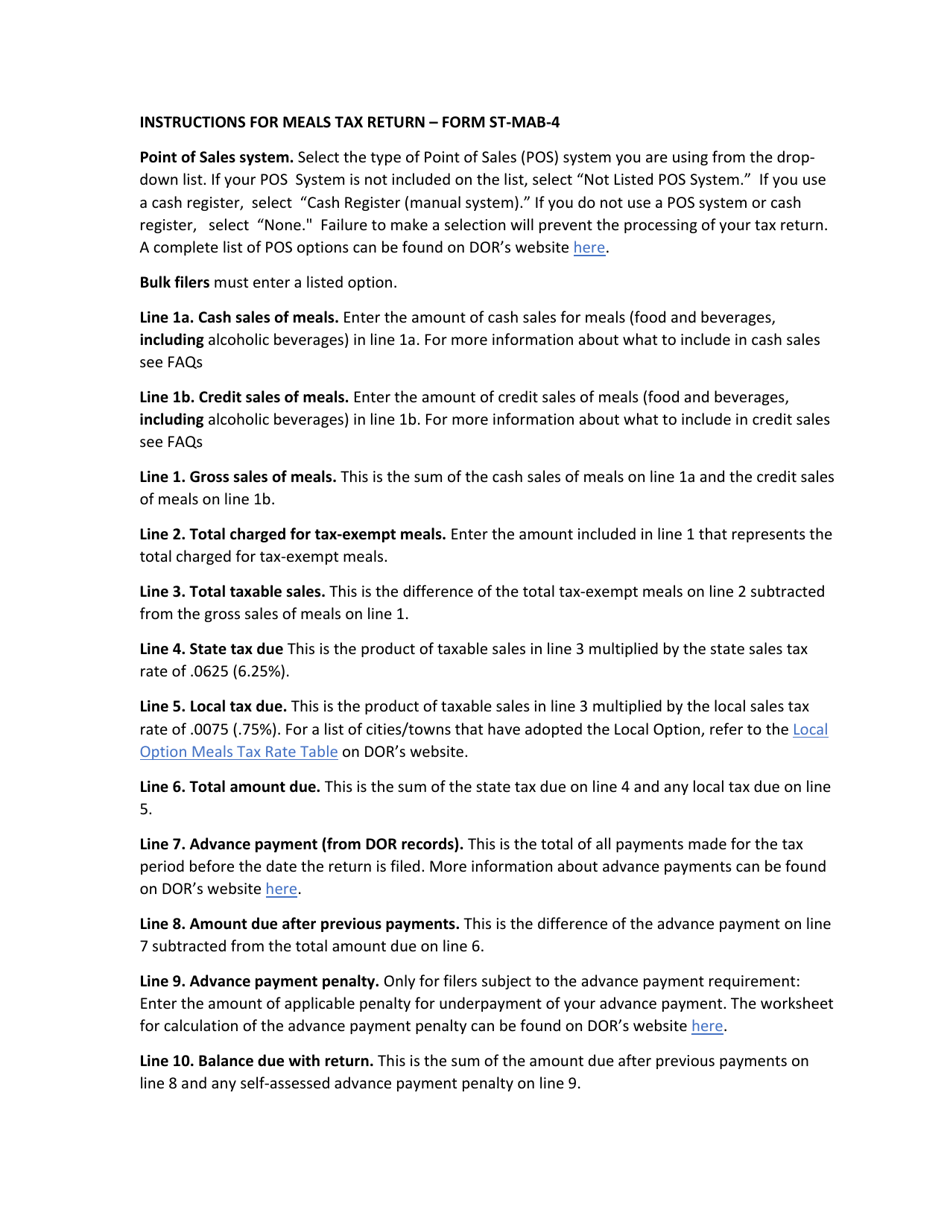 Download Instructions for Form STMAB4 Sales Tax on Meals, Prepared