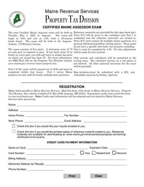 Certified Maine Assessor Exam Registration - Maine, 2022
