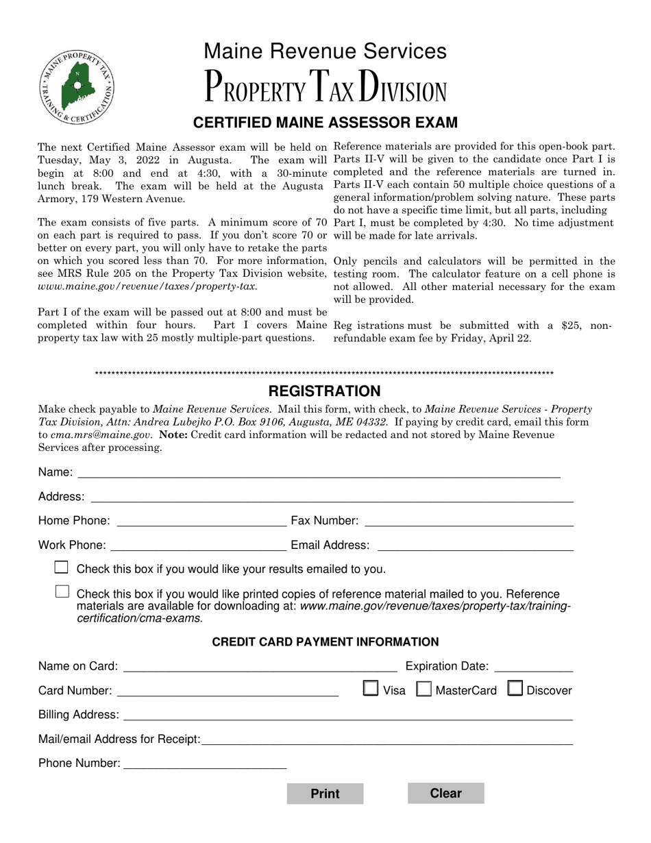 2022 Maine Certified Maine Assessor Exam Registration Fill Out, Sign
