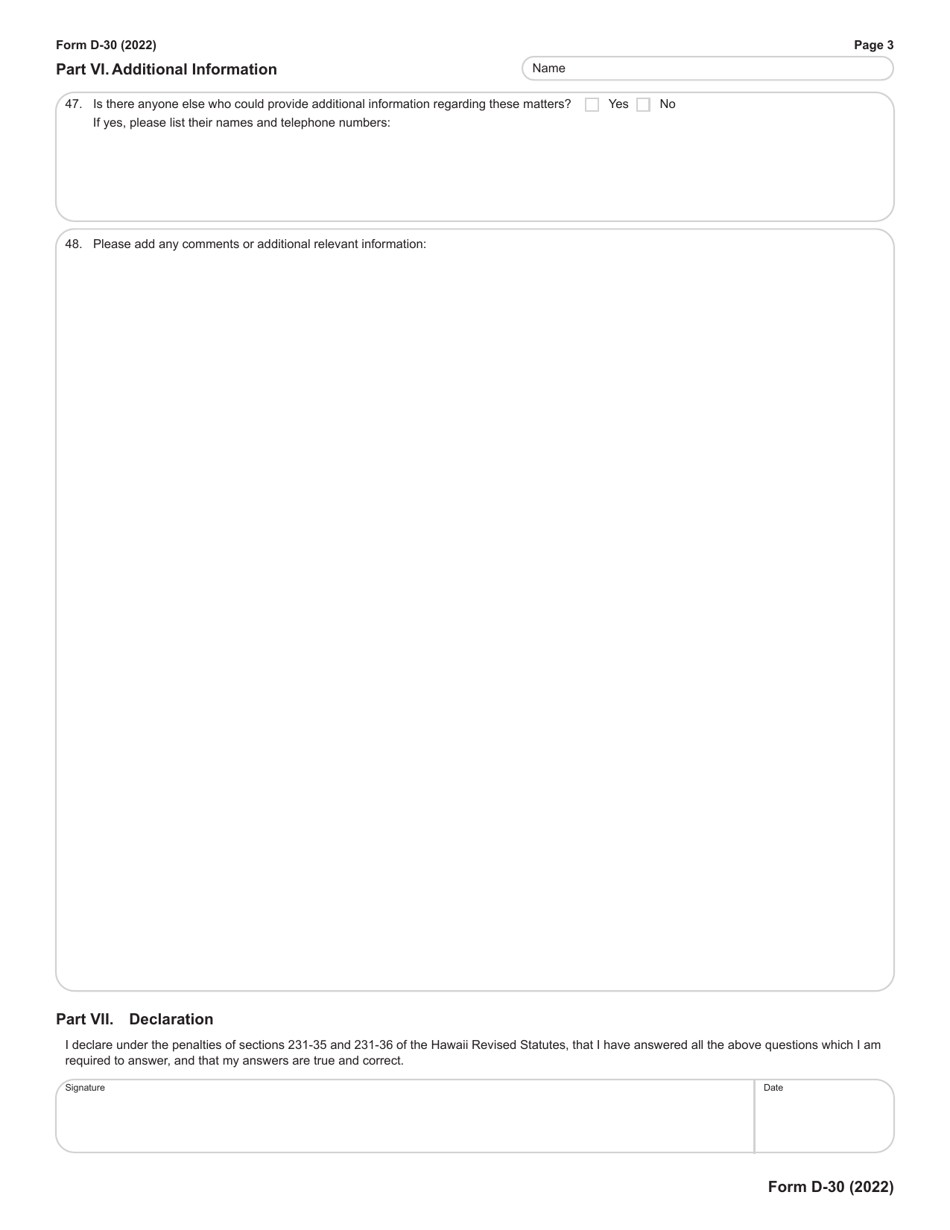 Form D30 2022 Fill Out, Sign Online and Download Fillable PDF