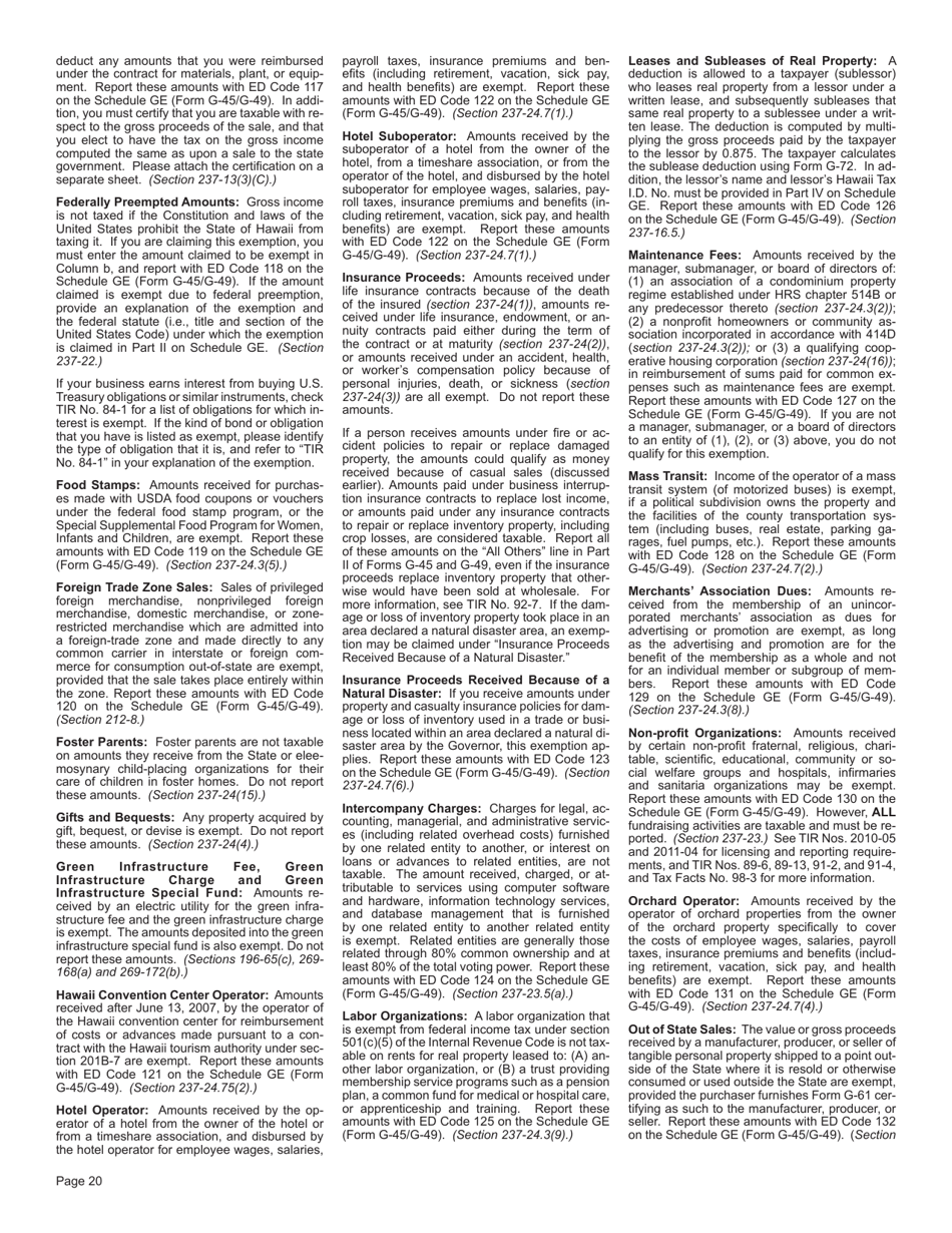 Instructions for Form G-45 General Excise / Use Tax Returns - Hawaii, Page 20