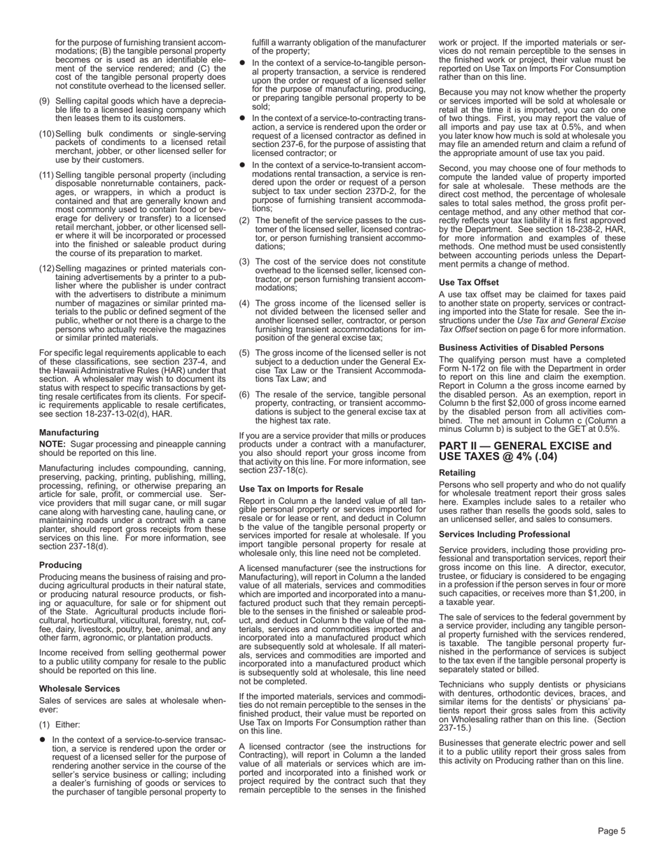 Instructions for Form G-45 General Excise / Use Tax Returns - Hawaii, Page 5