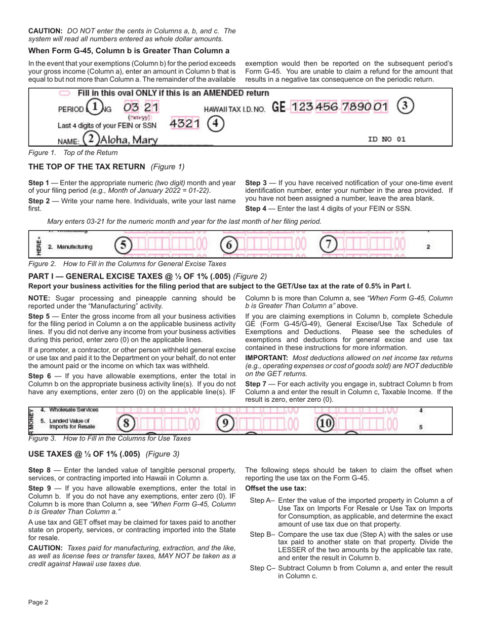 Download Instructions For Form G 45 One Time Use General Excise Use Tax Return Pdf Templateroller