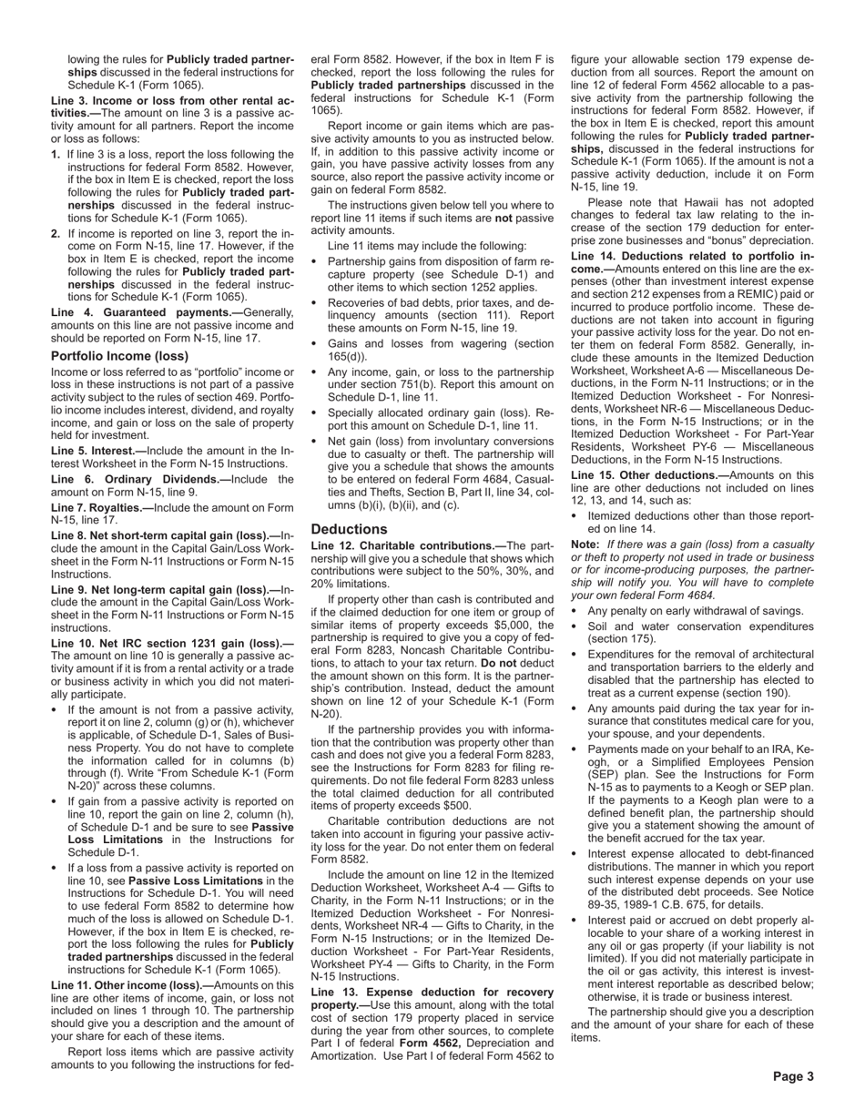 Instructions for Form N-20 Schedule K-1 Partners Share of Income, Credits, Deductions, Etc. - Hawaii, Page 3