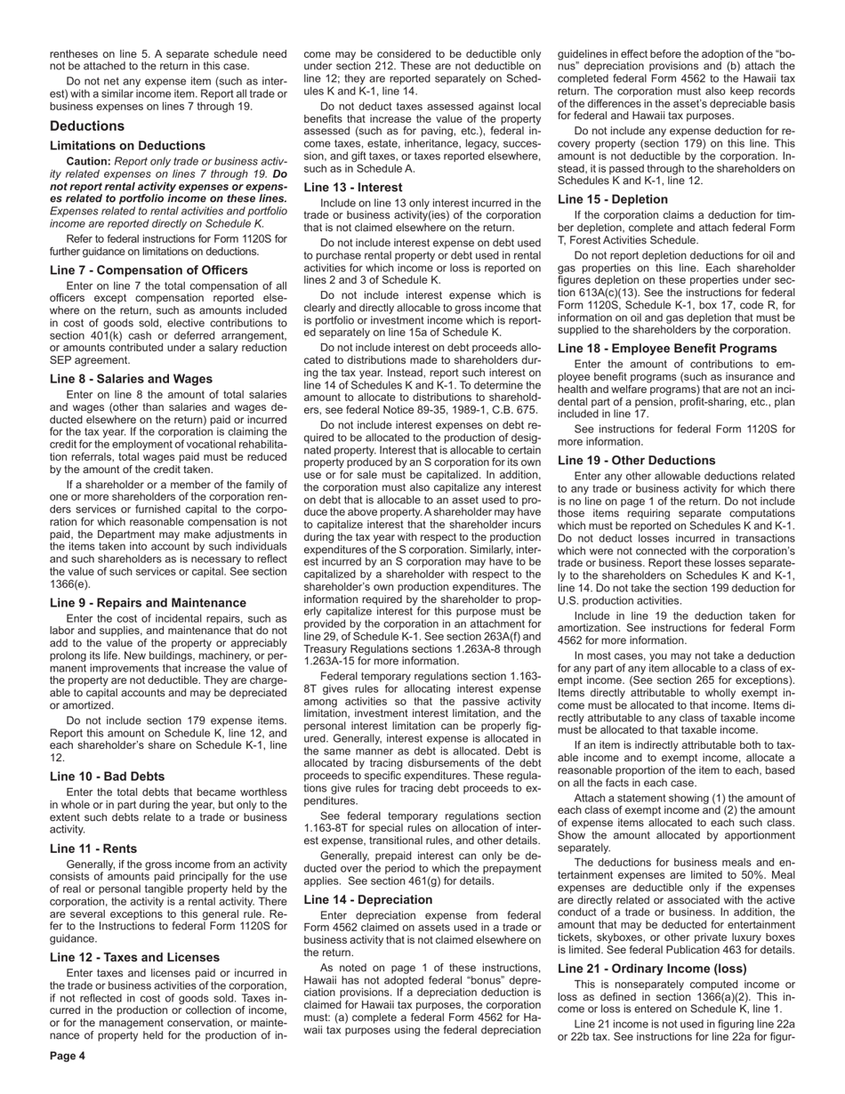 Instructions for Form N-35 S Corporation Income Tax Return - Hawaii, Page 4
