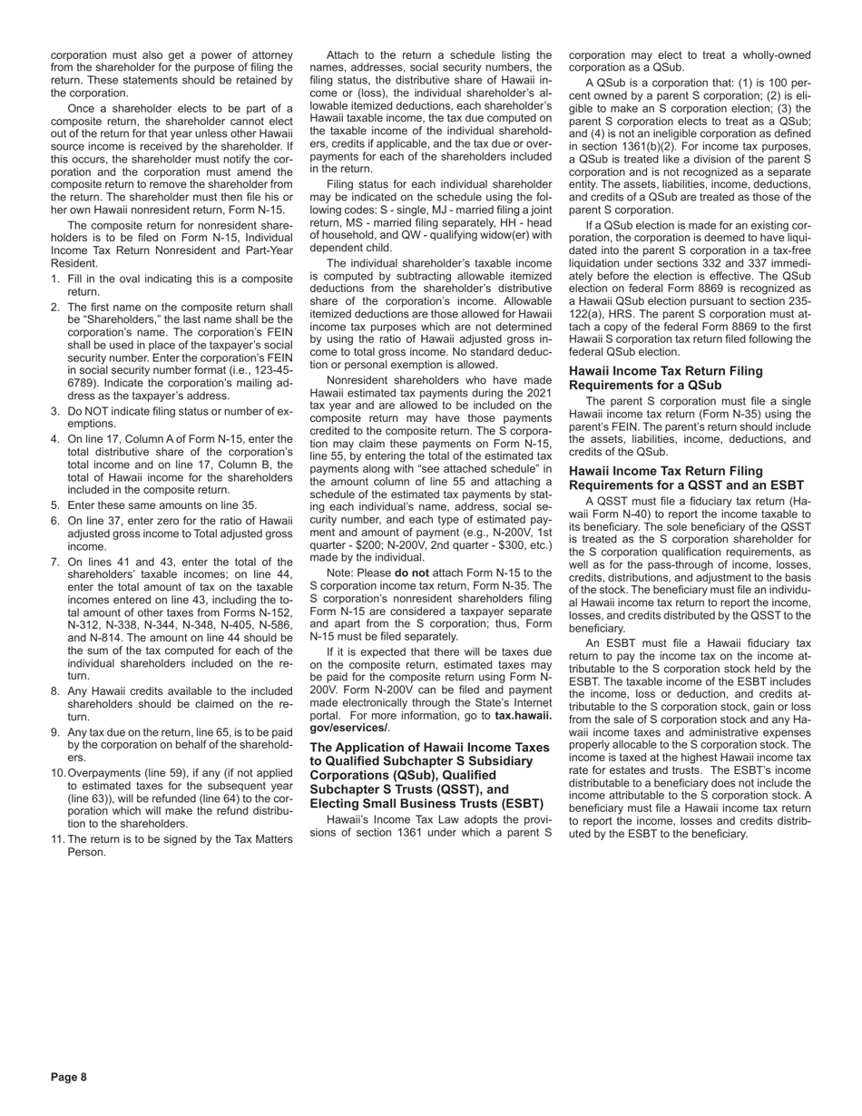 Instructions for Form N-35 S Corporation Income Tax Return - Hawaii, Page 8