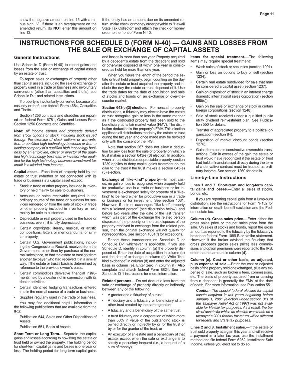 Instructions for Form N-40 Fiduciary Income Tax Return - Hawaii, Page 11