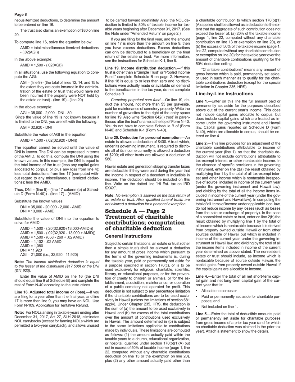 Instructions for Form N-40 Fiduciary Income Tax Return - Hawaii, Page 8