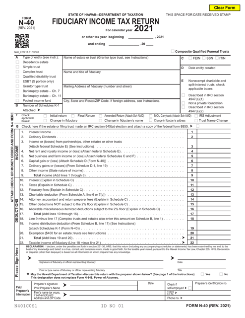 Form N-40 2021 Printable Pdf