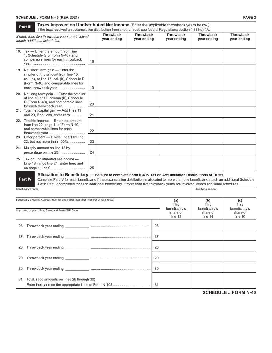 Form N-40 Schedule J Trust Allocation of an Accumulation Distribution - Hawaii, Page 2
