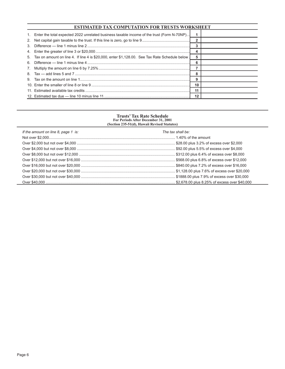Instructions for Form N-70NP Exempt Organization Business Income Tax Return - Hawaii, Page 6