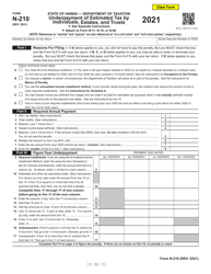 Form N-210 Underpayment of Estimated Tax by Individuals, Estates, and Trusts - Hawaii