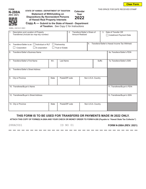 Form N-288A 2022 Printable Pdf