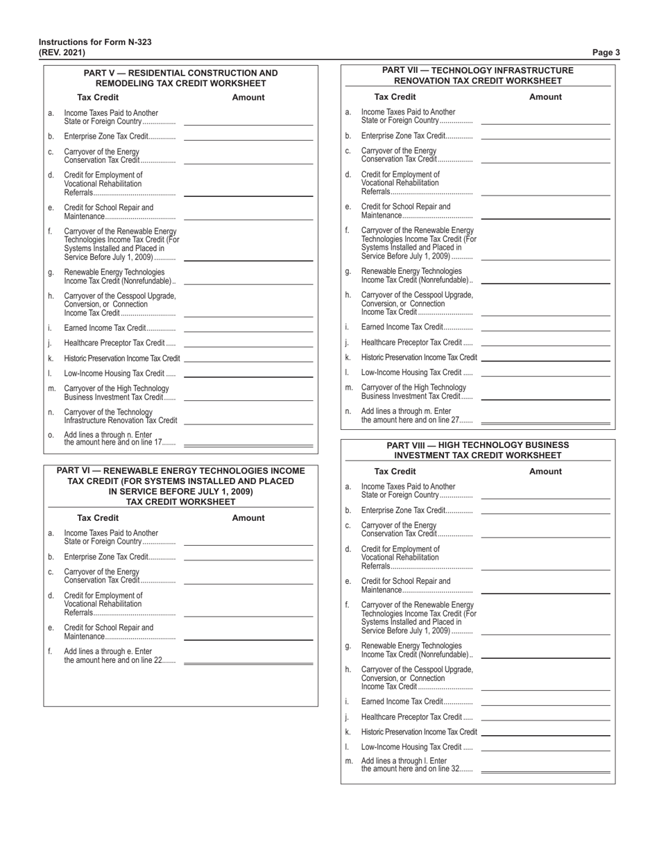 Instructions for Form N-323 Carryover of Tax Credits - Hawaii, Page 3