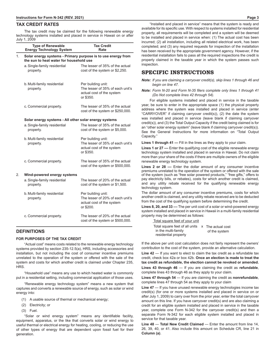 Instructions for Form N-342 Renewable Energy Technologies Income Tax Credit - Hawaii, Page 3