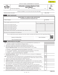Document preview: Form N-354 Organic Foods Production Tax Credit - Hawaii