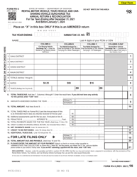 Form RV-3 Rental Motor Vehicle, Tour Vehicle, and Car-Sharing Vehicle Surcharge Tax Annual Return and Reconciliation - Hawaii