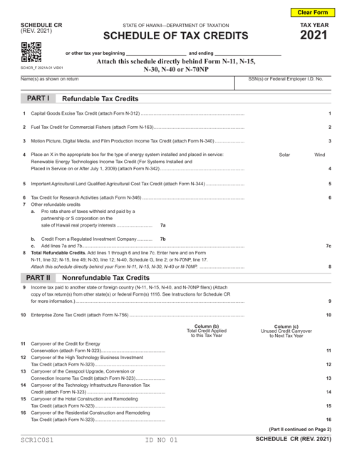 Schedule CR 2021 Printable Pdf