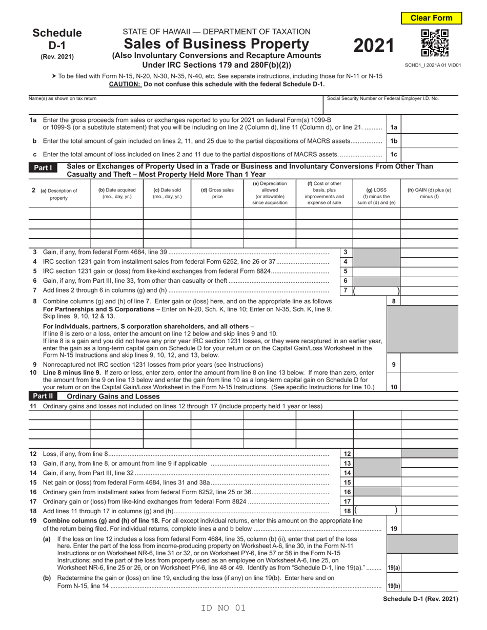 Schedule D-1 Sales of Business Property - Hawaii, Page 1