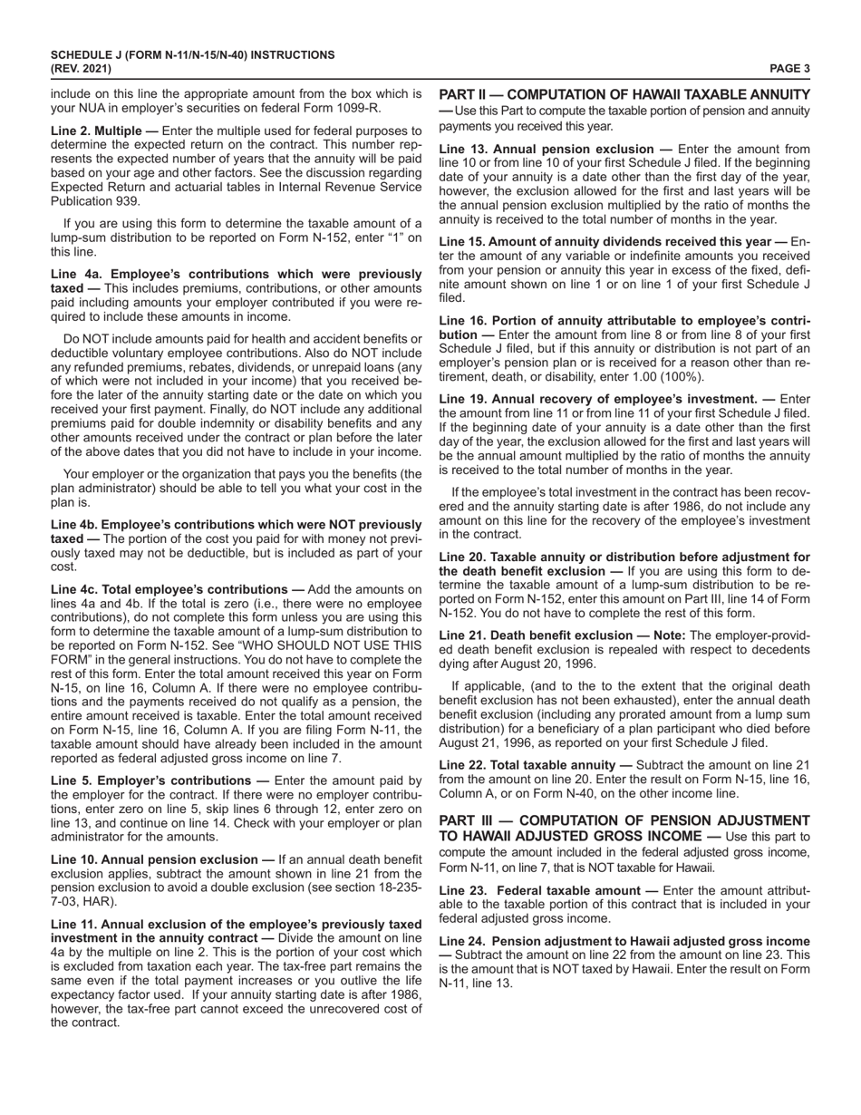 Schedule J Supplemental Annuities Schedule - Hawaii, Page 3